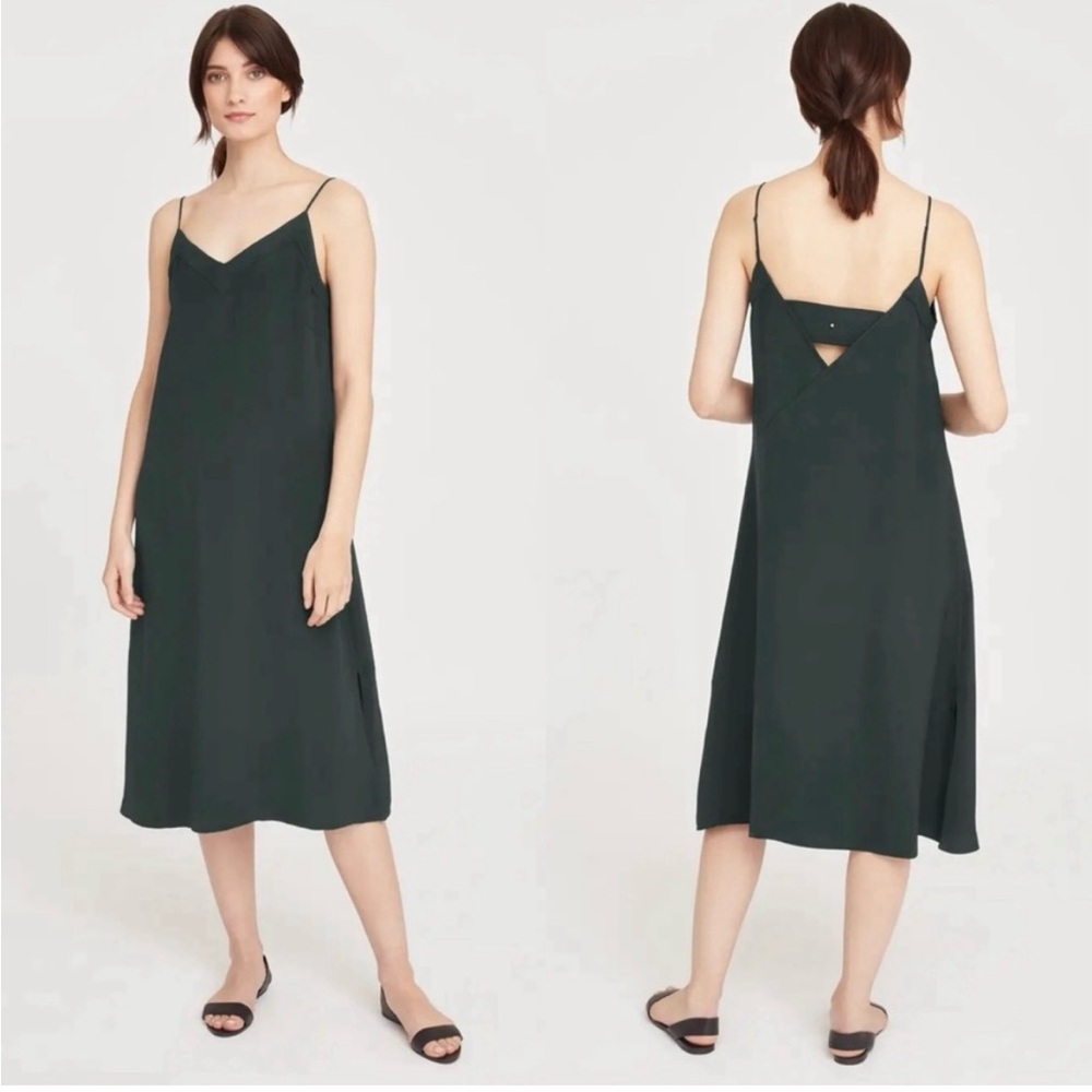 Cuyana Dark Green Midi Silk Slip Dress